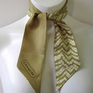 COACH SIGNATURE REVERSIBLE KHAK ZEBRA PRINT 100% SILK PONYTAIL SCARF NWT RETIRED